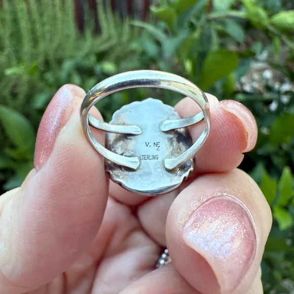 Navajo Made Morenci Turquoise and Silver Ring - Picture 3 of 4